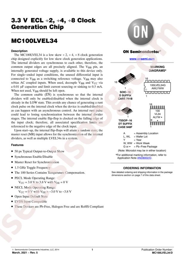 MC100LVEL34DR2G