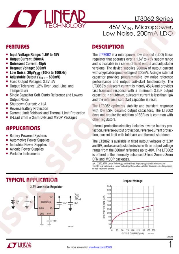 LT3062EDCB-3.3#TRMPBF