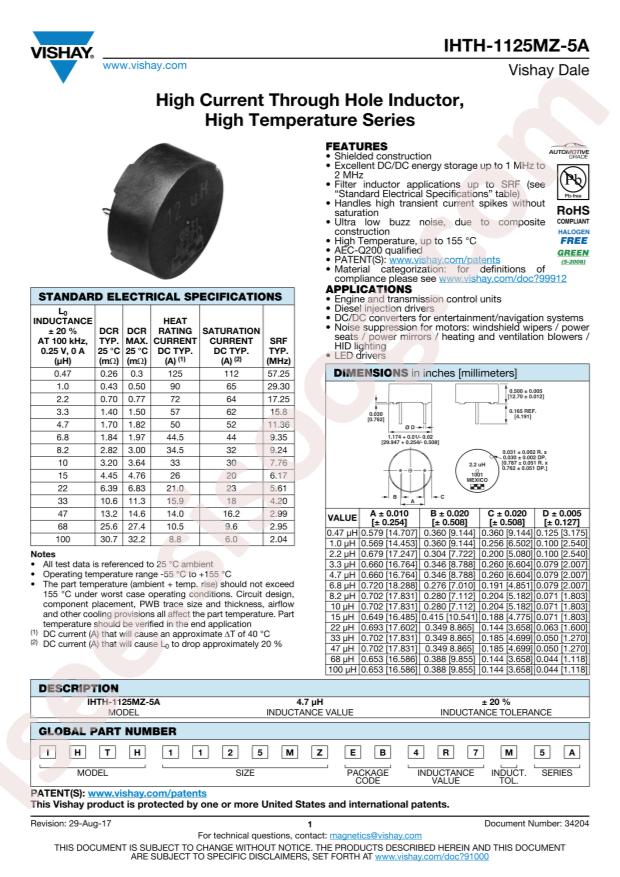 VISHAY IHTH1125MZEB220M5A