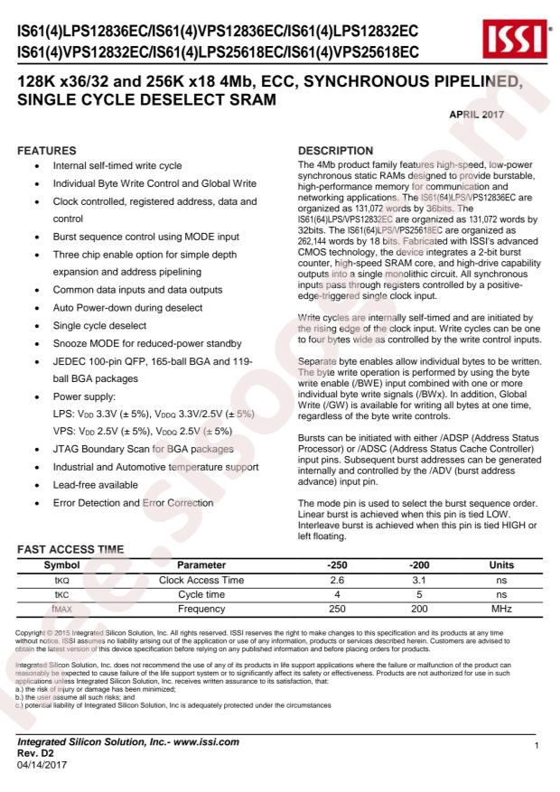 IS61LPS12836EC-200TQLI