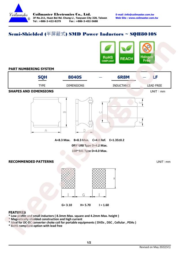 SQH8040S-2R0N-LF