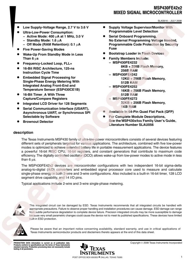 MSP430FE4232IPMR