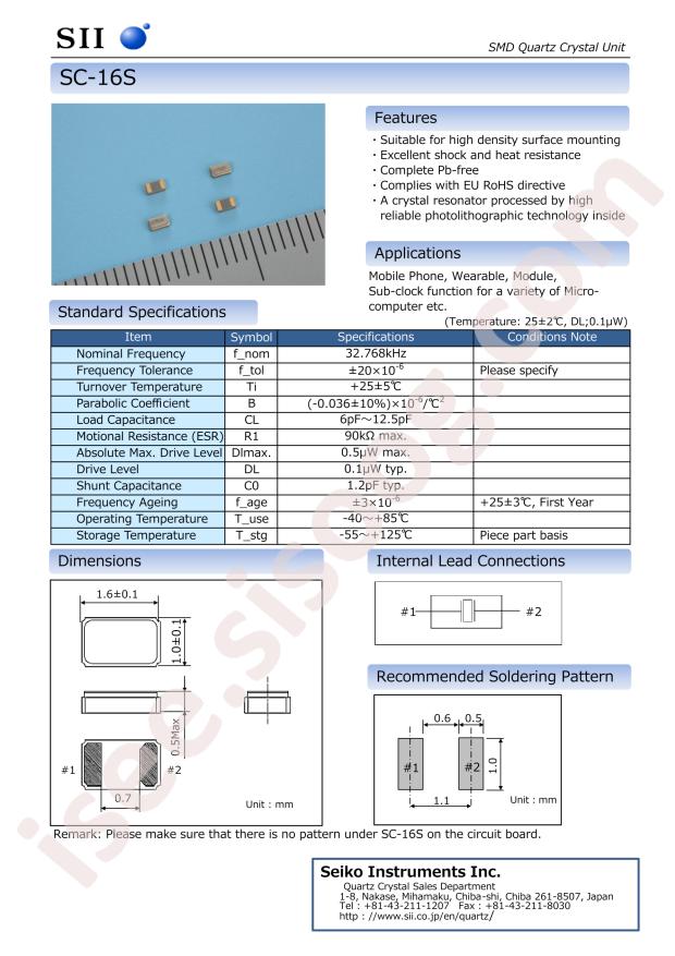 SC-16S 32.768kHz 20PPM 12.5pF