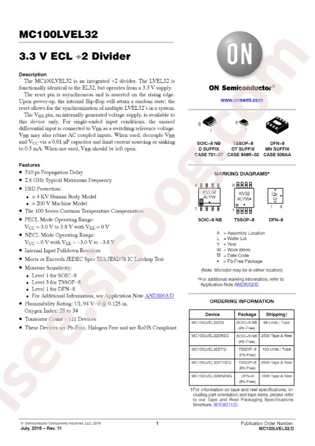 MC100LVEL32DR2G