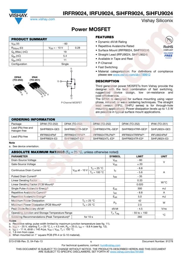 IRFU9024PBF