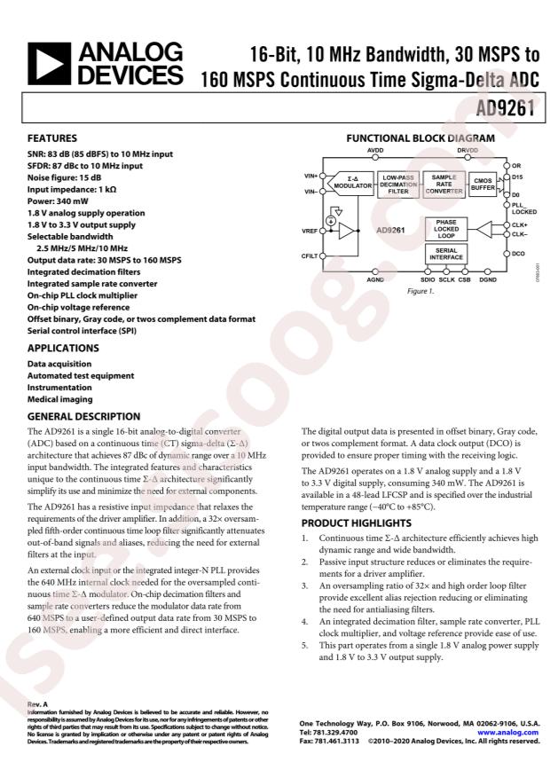 AD9261BCPZ-10