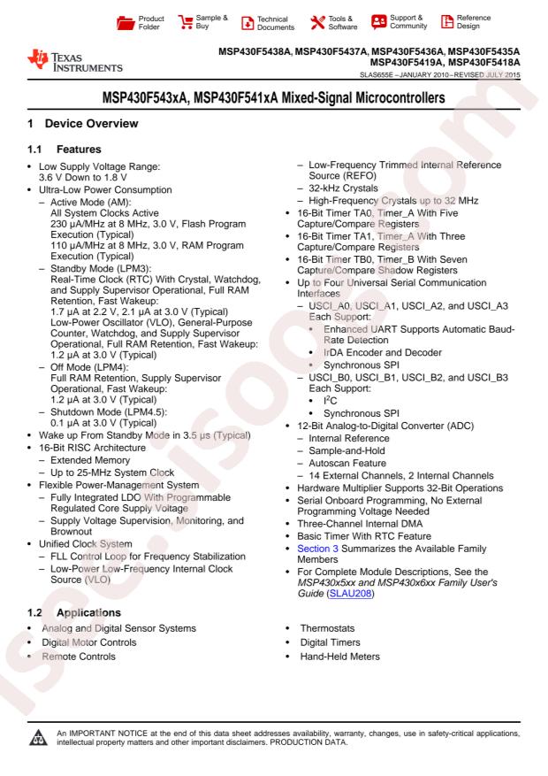 MSP430F5418AIPNR