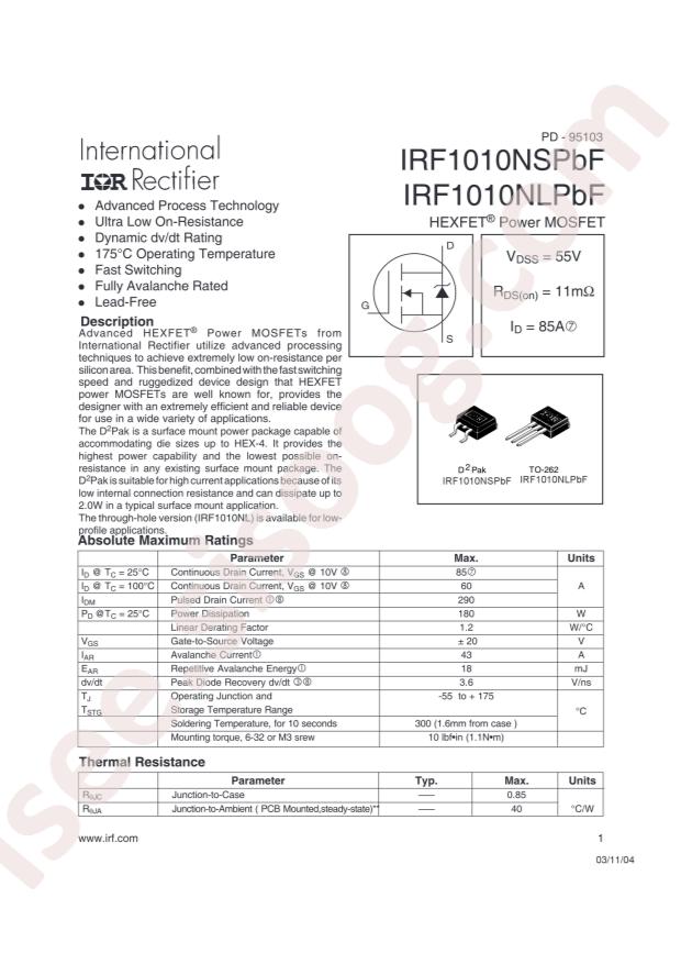 IRF1010NSTRLPBF