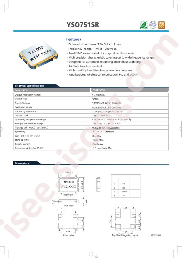 YXC Crystal Oscillators O70503579545MEEA4SC-1