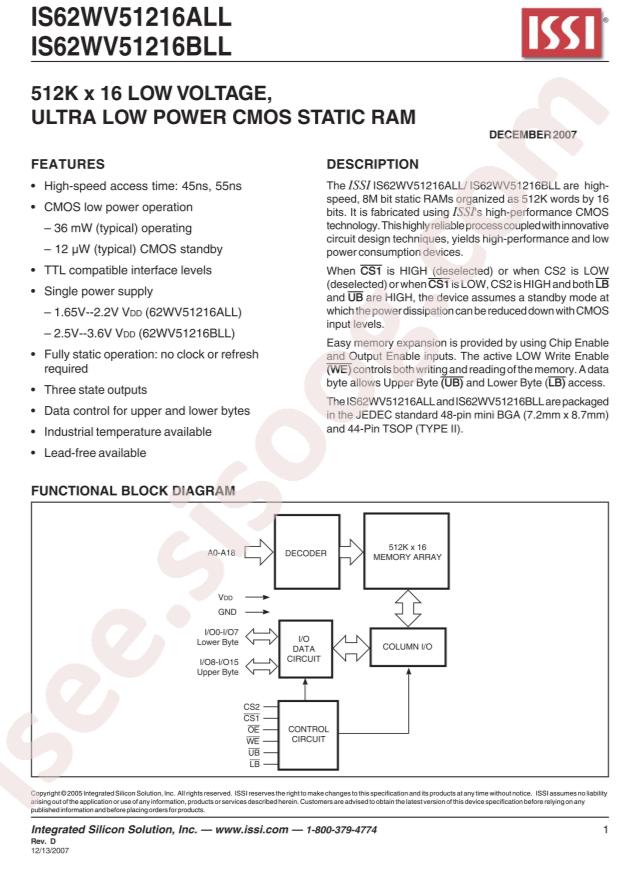 IS62WV51216BLL-55BLI