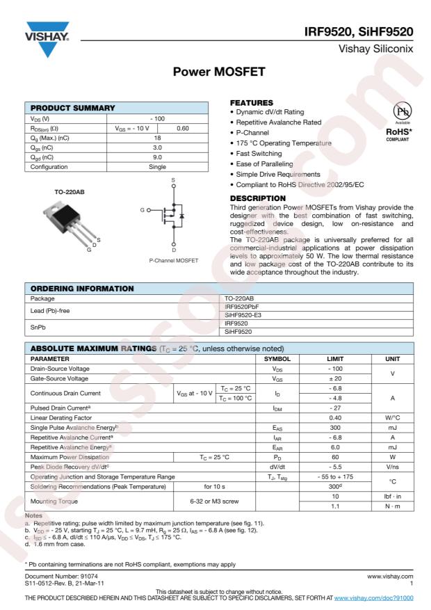 IRF9520PBF