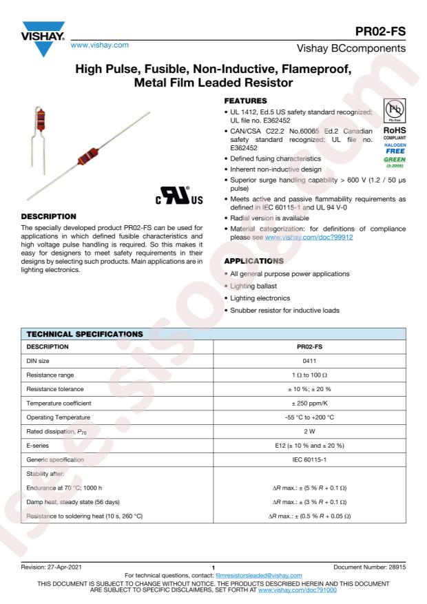 VISHAY PR02FS0201809KR500