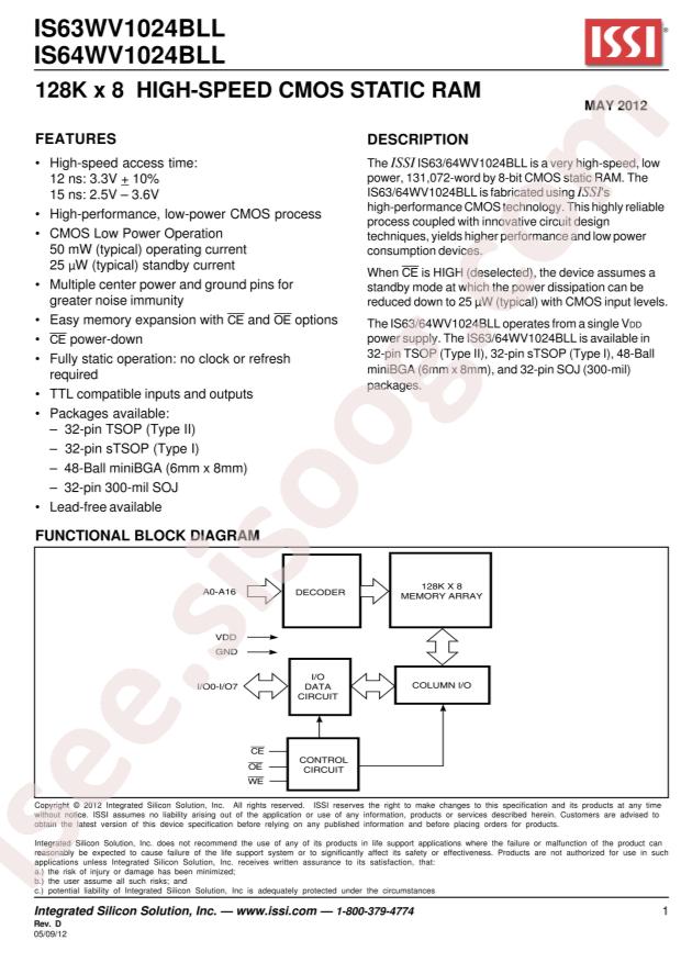 IS63WV1024BLL-12HLI