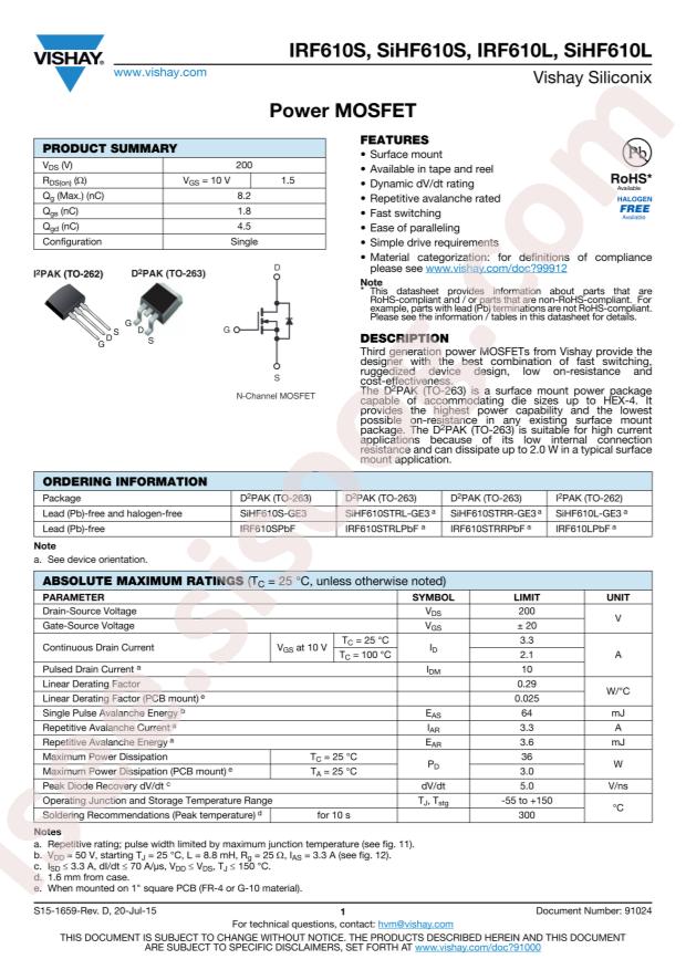 IRF610STRLPBF