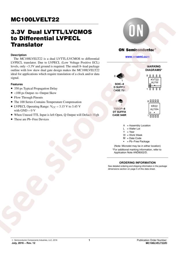 MC100LVELT22DR2G