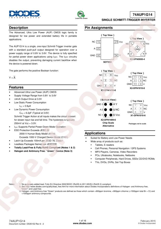 74AUP1G14FX4-7