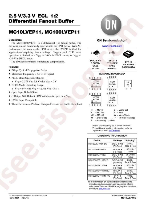 MC100LVEP11DR2G