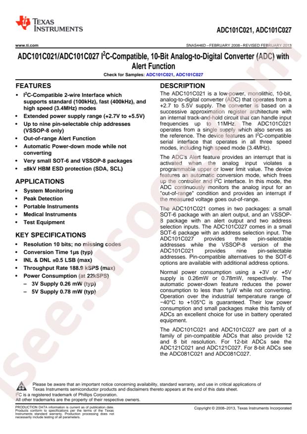 ADC101C027CIMKX/NOPB