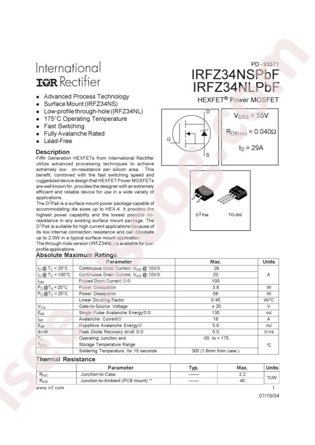 IRFZ34NSTRLPBF