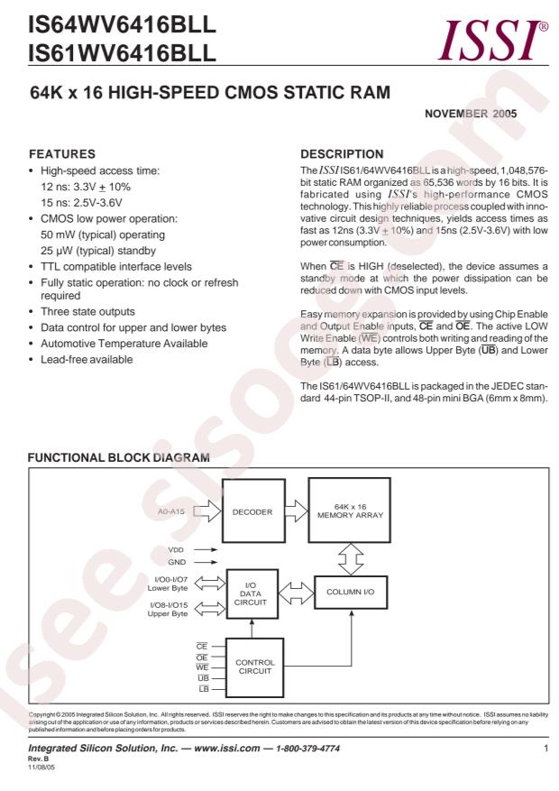 IS61WV6416BLL-12TL