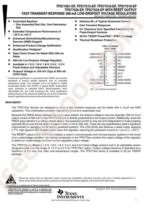 TPS77501MPWPREP