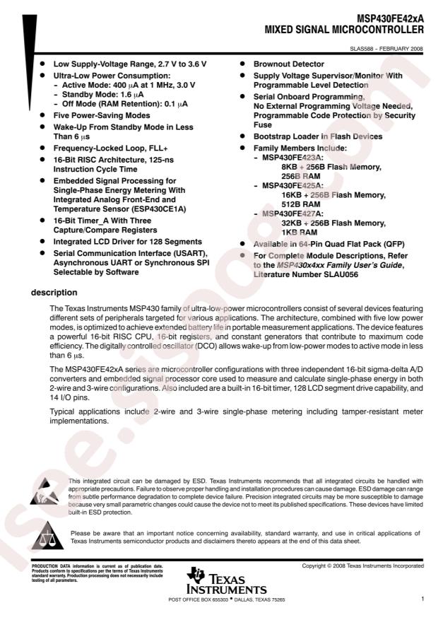 MSP430FE423AIPMR