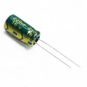 خازن الکترولیتی ایستاده 220µF ولتاژ 16V سایز 12x7mm