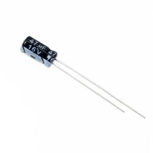 خازن الکترولیتی ایستاده 47µF ولتاژ 16V سایز 12x5mm