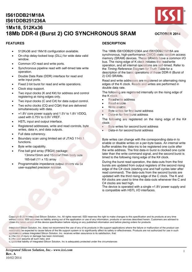 IS61DDB21M18A-300B4L