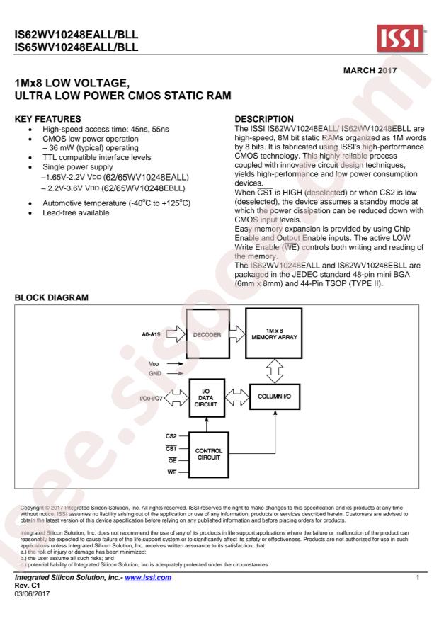 IS62WV10248EBLL-45BLI