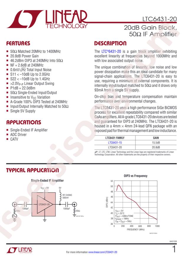 LTC6431BIUF-20#PBF