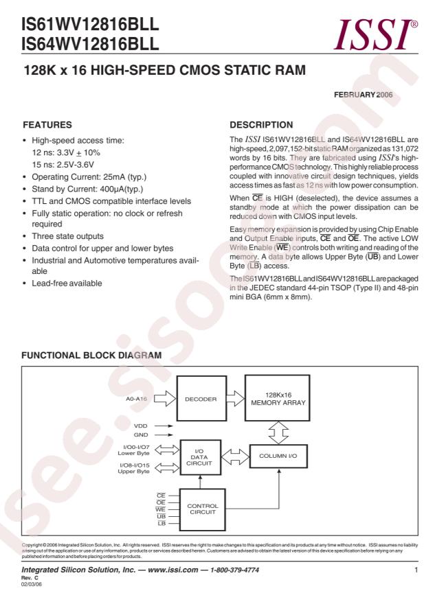 IS61WV12816BLL-12TLI