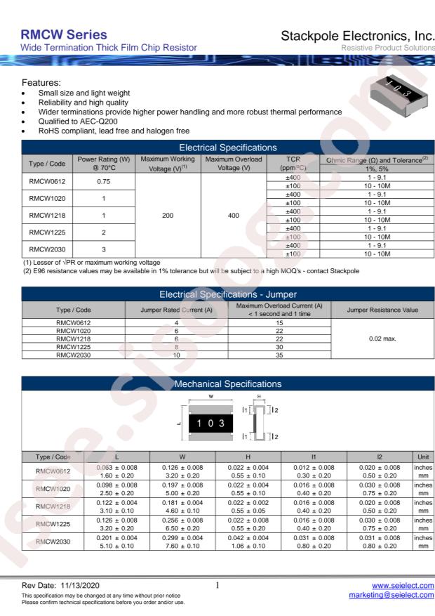 SEI(Stackpole Electronics Inc.) RMCW0612FT100K