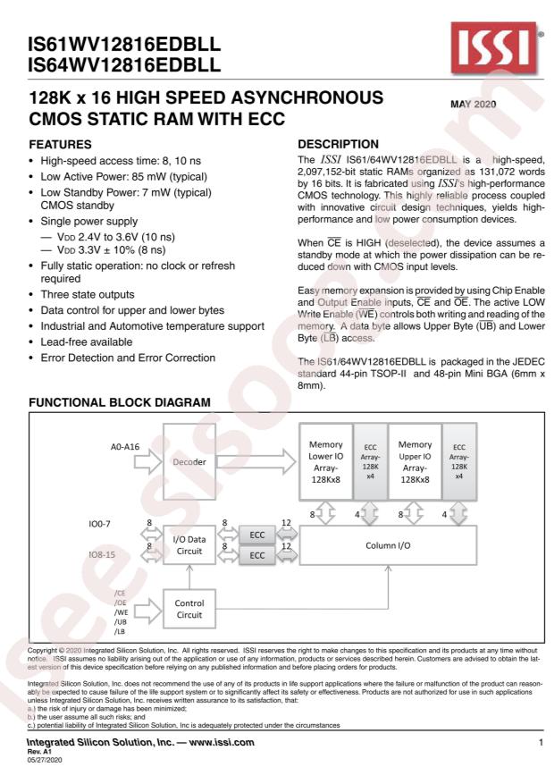 IS64WV12816EDBLL-10CTLA3