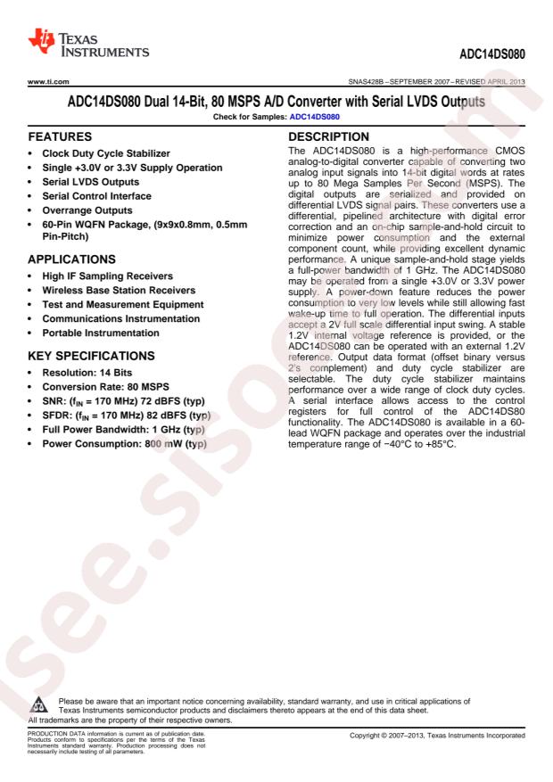 ADC14DS080CISQE/NOPB