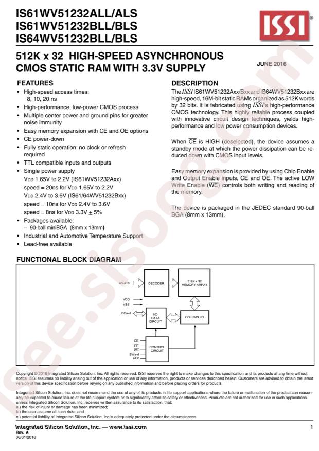 IS61WV51232BLL-10BLI