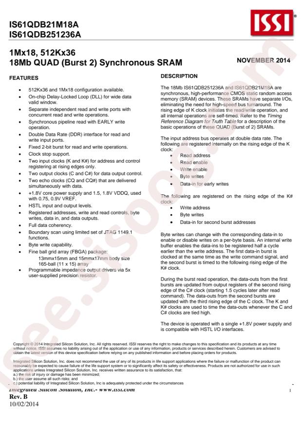 IS61QDB21M18A-250B4LI