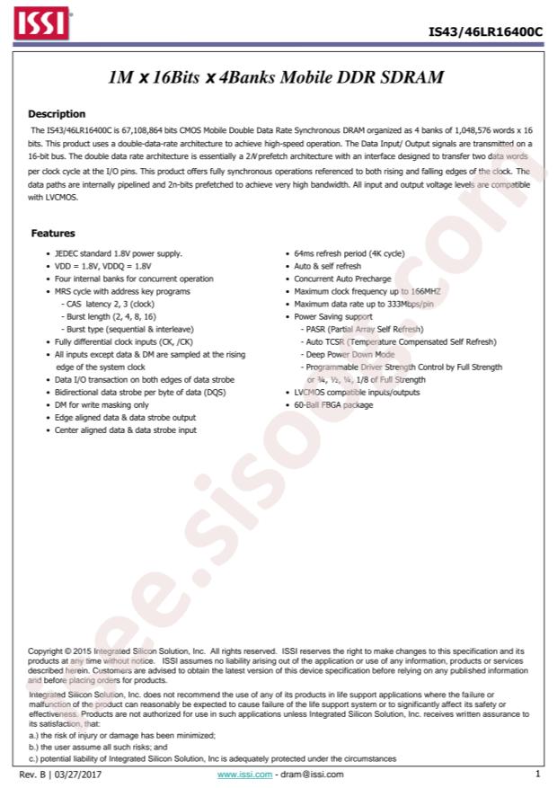 IS43LR16400C-6BLI-TR