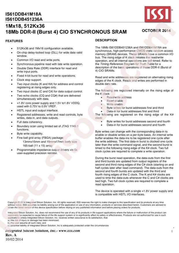 IS61DDB41M18A-250M3L