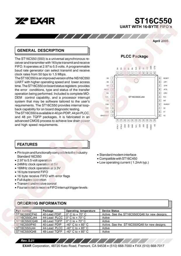 ST16C550IJ44-F