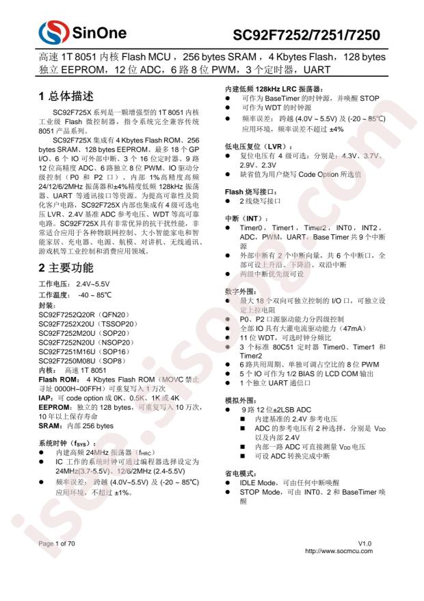 SC92F7250M08U