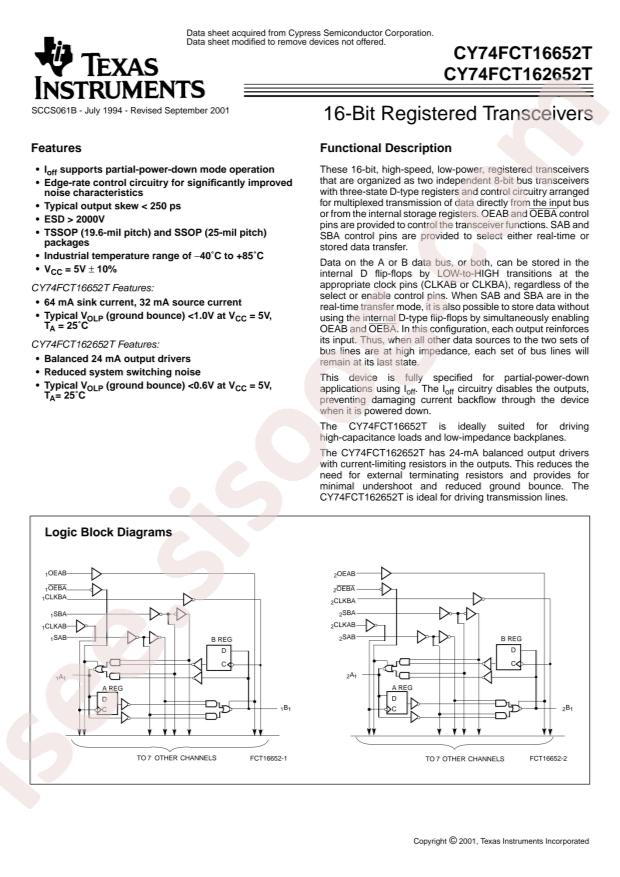 CY74FCT16652ATPVCT
