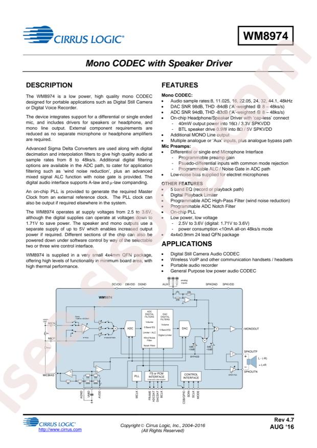 WM8974CGEFL/RV