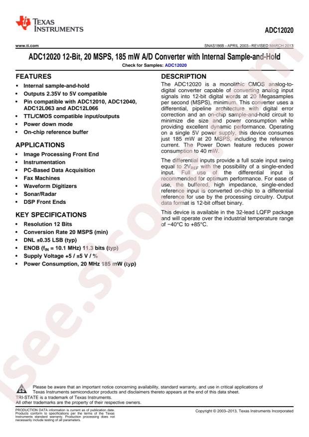 ADC12020CIVYX/NOPB