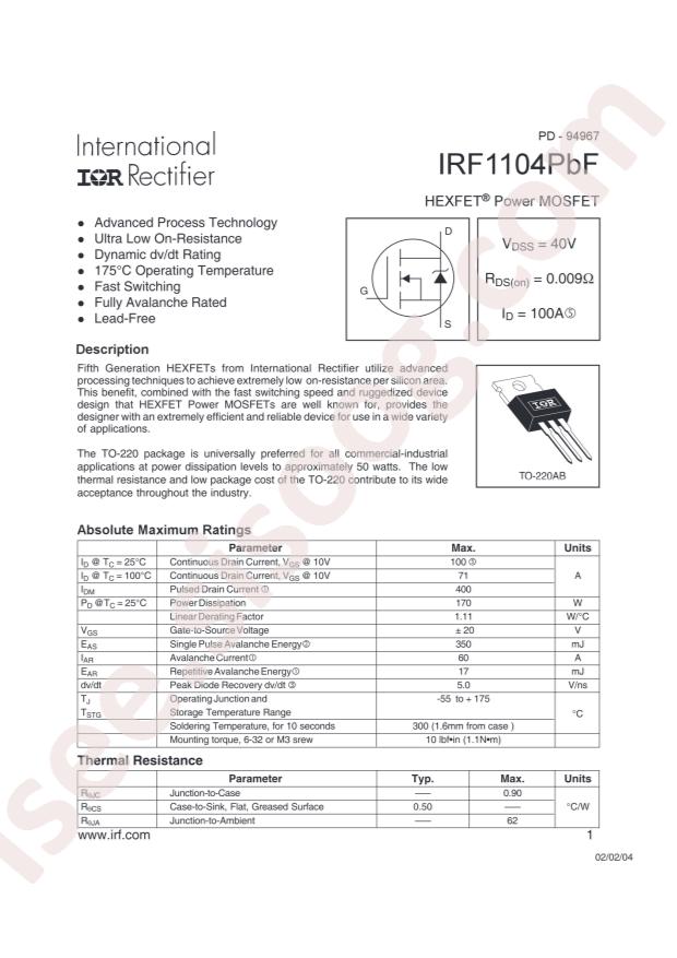 IRF1104PBF
