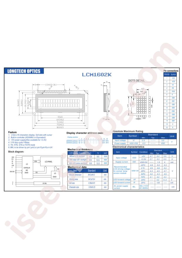 LCM1602K-FL-YBW-33V33