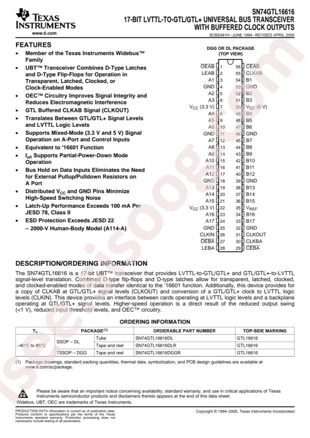 SN74GTL16616DLR