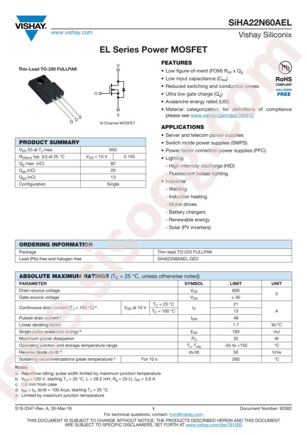 SIHA22N60AEL-GE3