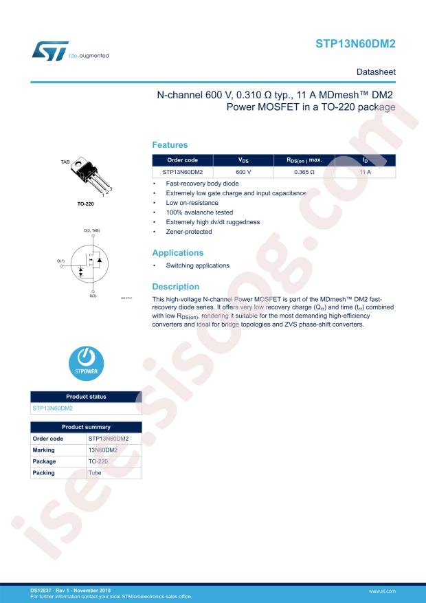 ST STP13N60DM2