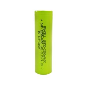 باتری لیتیوم یون 3.7v سایز 18650 سرتخت 2200mAh ضریب جریان 5C مارک MAXCELL